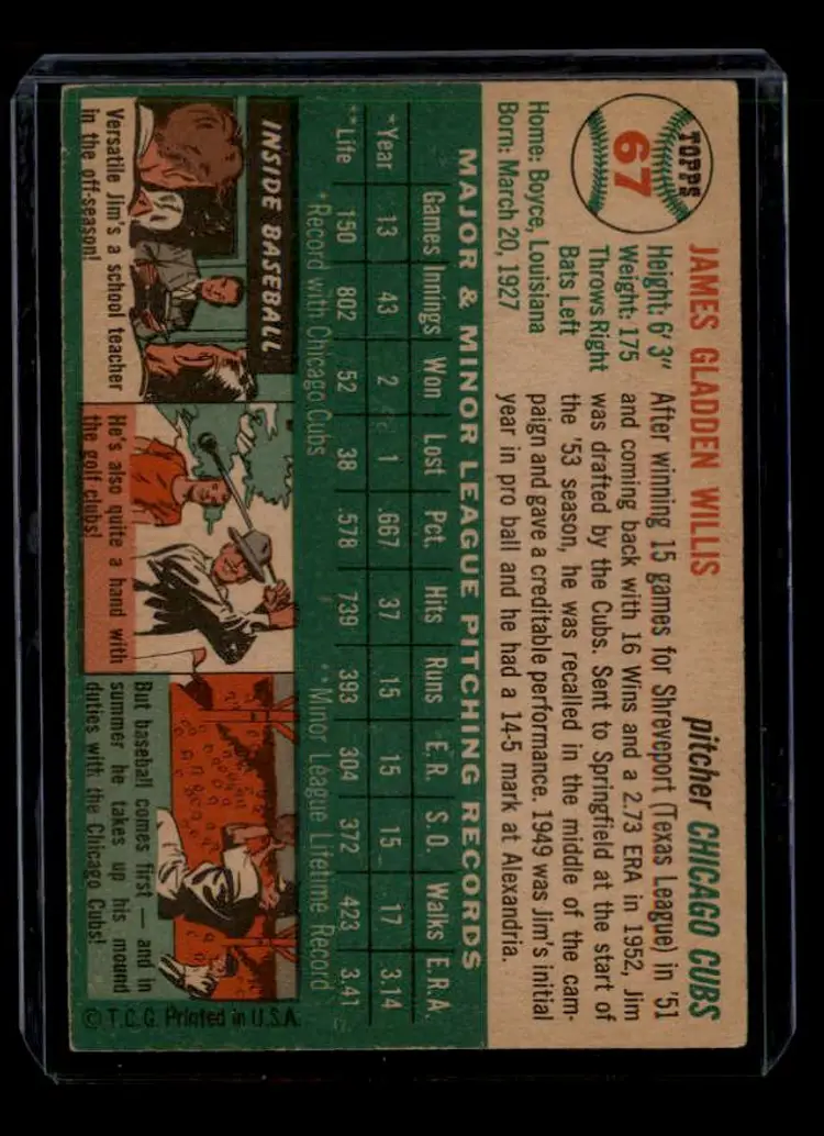 1954 Topps #67 Jim Willis - (pk-tl1) - Chicago Cubs