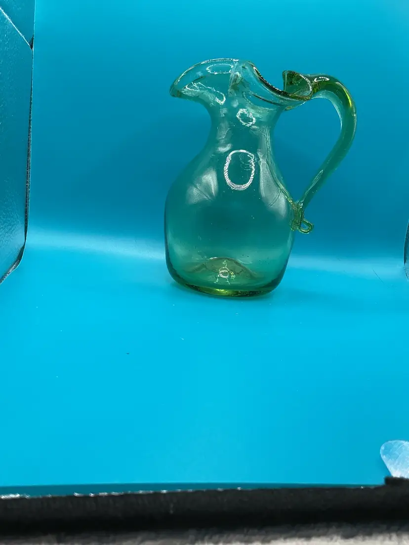 Green Hand Blown Pitcher with Ruffled Rim