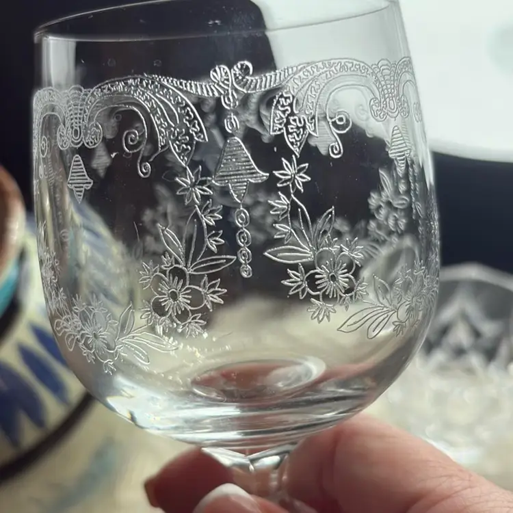 Set Of Two Bohemia Cascade Etched Glasses