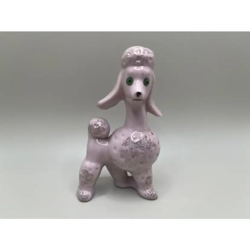 Vintage Pink and Gold Poodle Figurine Japan Green Eyes Long Neck MCM ~ Adorable Collectible ~ 3.5 inches Tall