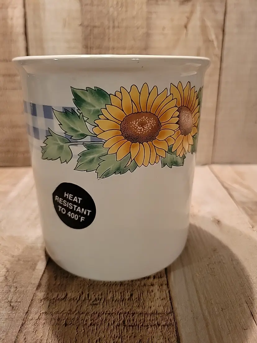 Sunsations Corning Ware Corelle Stoneware Crock Heat Resistant Sunflower Utensil