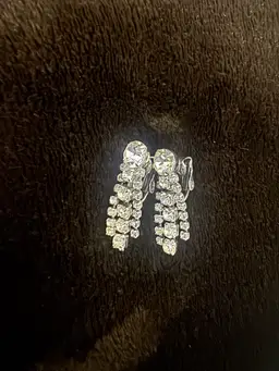 Vintage-style silver-tone metal and crystal rhinestone Clip On fringe drop dangle earrings