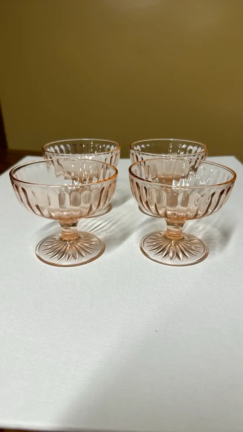 Hazel Atlas Glass Pink Ribbon Sherbets Depression Glass