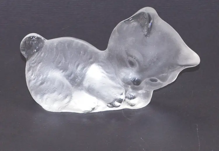 Vintage Viking Frosted Glass Kitten Cat Bookend Paperweight 4" x 6.5"