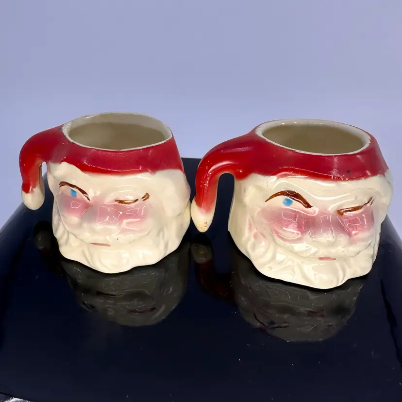 Vintage Winking Santa Mugs Set/2