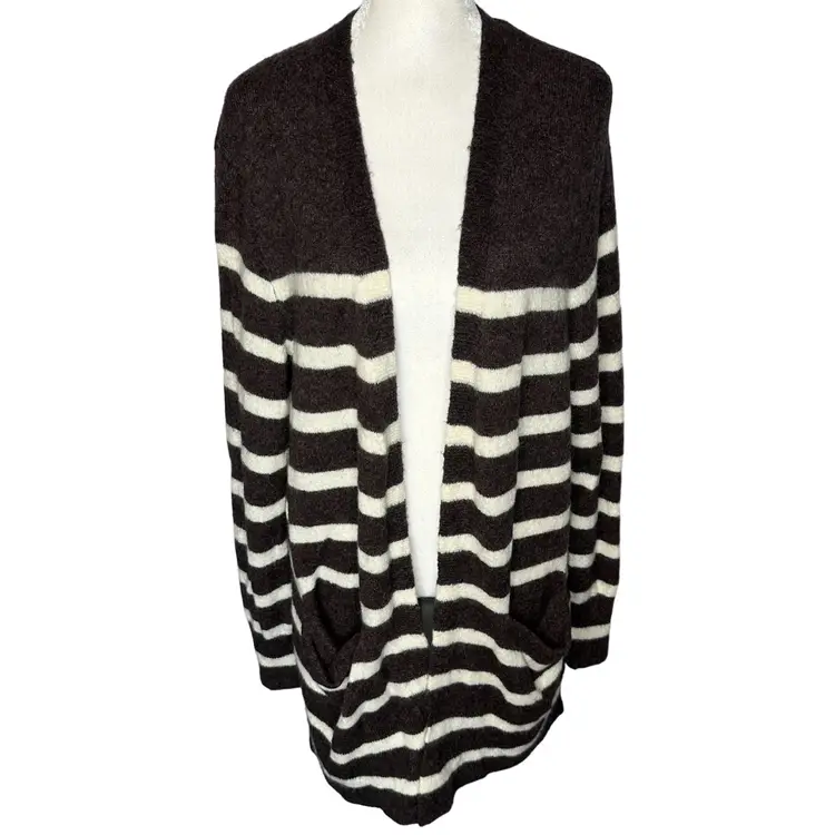 Madewell Alpaca Wool Blend Striped Brown Cardigan Small