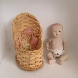 Vintage Repro German Bisque Doll by Marmi Jointed 5" with Basket