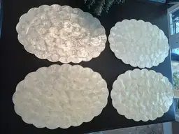 4 Vintage Capiz Mother of Pearl 19 in x 13 in Cork Placemats With Scalloped Edge
