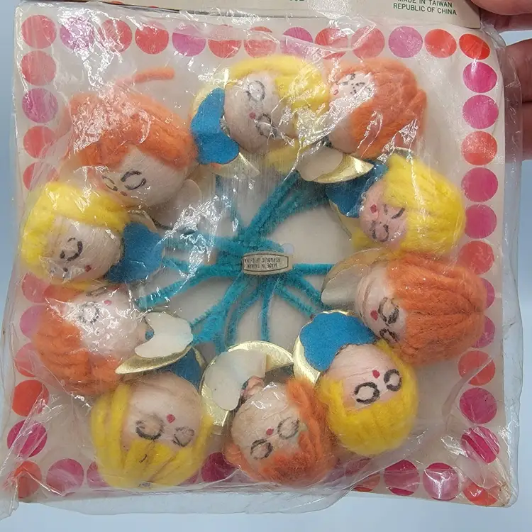 NOS Yuletide Holiday Decorations Spun Head Package Toppers 10 Pcs Vintage