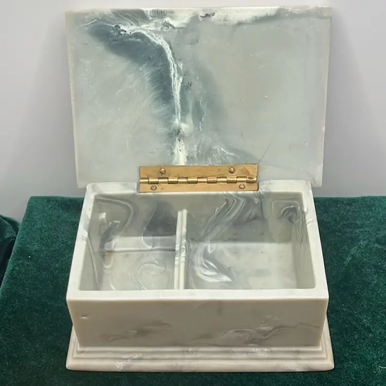 6.25”x 4.25 Vintage Incolay Stone  Jewelry Trinket Box Ocean Scene