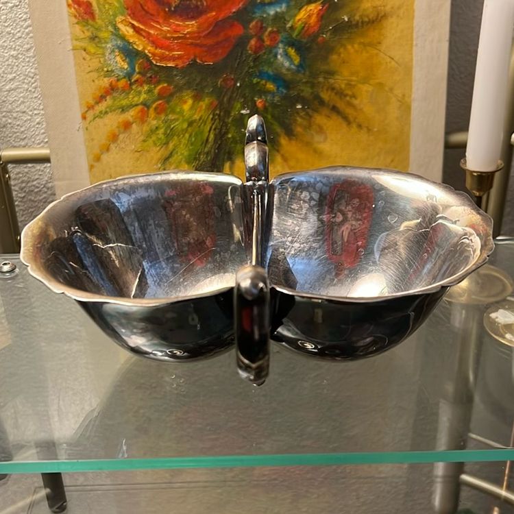 Vintage REED & BARTON Two Section Handled Bon Bon Serving Dish in Pattern #160A (Silverplate, Hollowware), Circa Mid Century