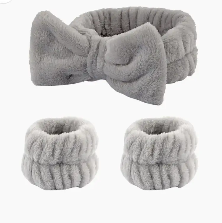 NWOT Headband Wristband 3 Piece Face Washing Set Wellness Gray