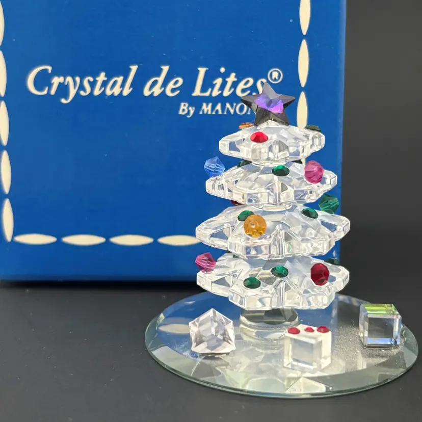 Crystal Colorful Christmas Tree Figurine Holiday Collectable Vintage Festive