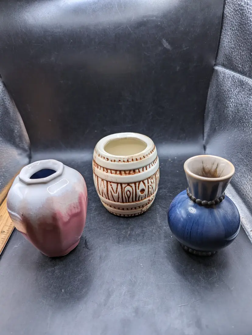 Vintage Lot Of 3 Small Pottery Vase Planters.