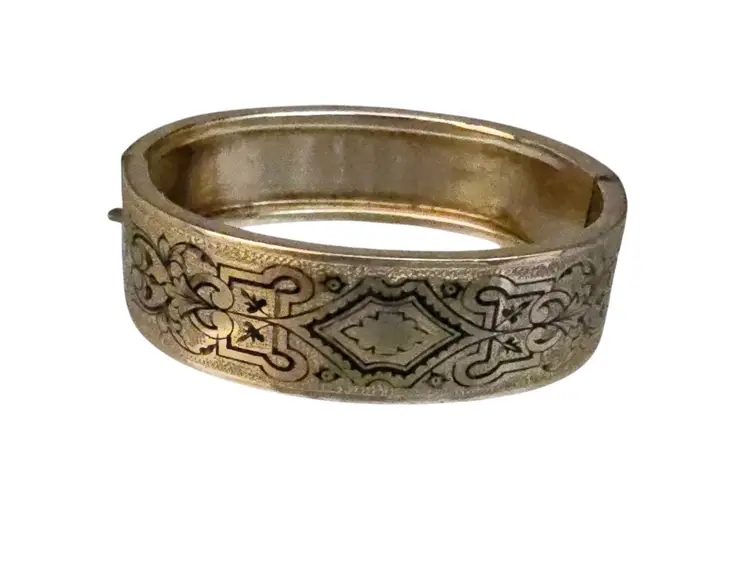 Antique Victorian Gold Filled Black Enamel Bangle Bracelet H&B Pat 7/2/1874