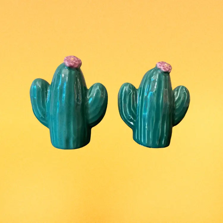 #01 Salt & Pepper Cactus Shakers Treasure Craft 4.5"H