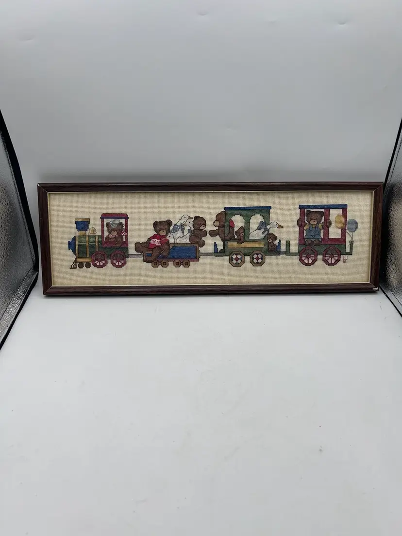 Cross Stitch "Teddy Bear Express" Dale Burdett Designs Complete And Framed