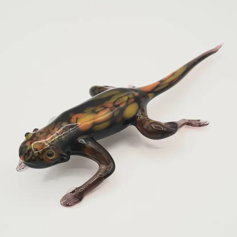 Art Glass Lizard Gecko Figurine Brown Orange Green