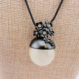 HTF Dansk Smykkekunst Flower Rhinestone Globe Ball Snake Chain Gunmetal Tone Necklace 20”