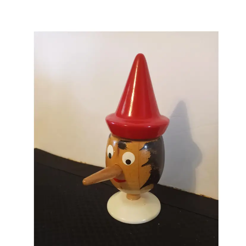 Vintage Italian Handmade Wood Pinocchio Nutcracker With Screw Down Nut Cracker, 1991