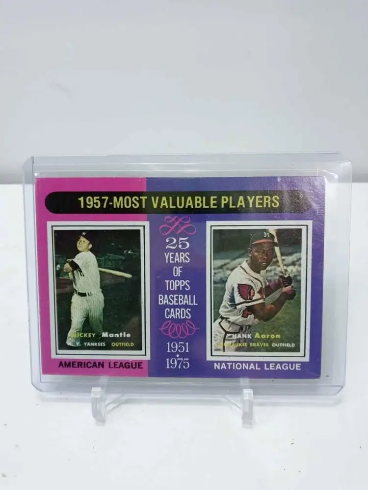 1975 Topps Mickey Mantle Hank Arron 1957 MVP #195