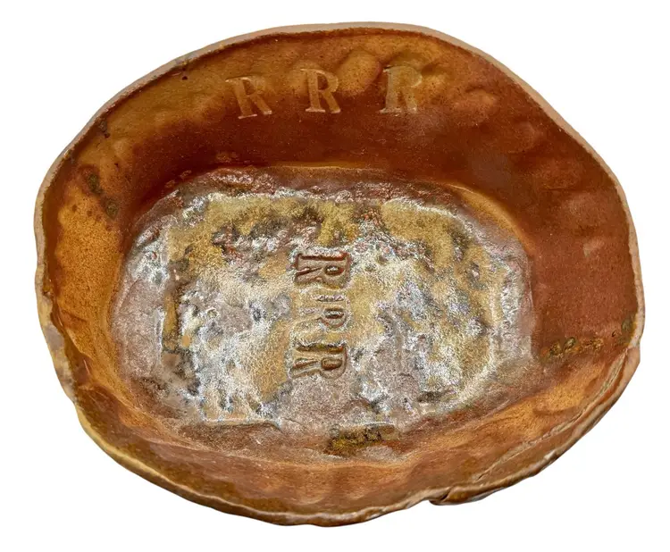 Signed R Reed Studio Art Pottery Bowl Monogram Initial Letter Primitive 8.25”