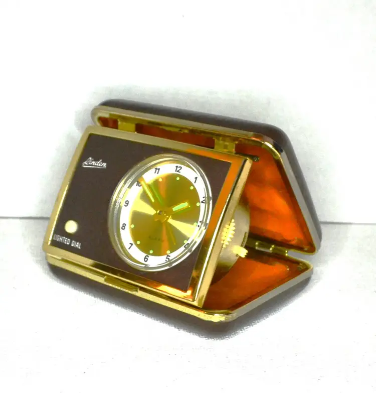 Vintage Linden Travel Alarm Clock Made in Japan Lighted Dial Wind-Up Folds Case