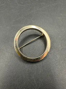 Vintage Castlecliff Gold Tone Simple O Ring Sweater Brooch, Signed 2”