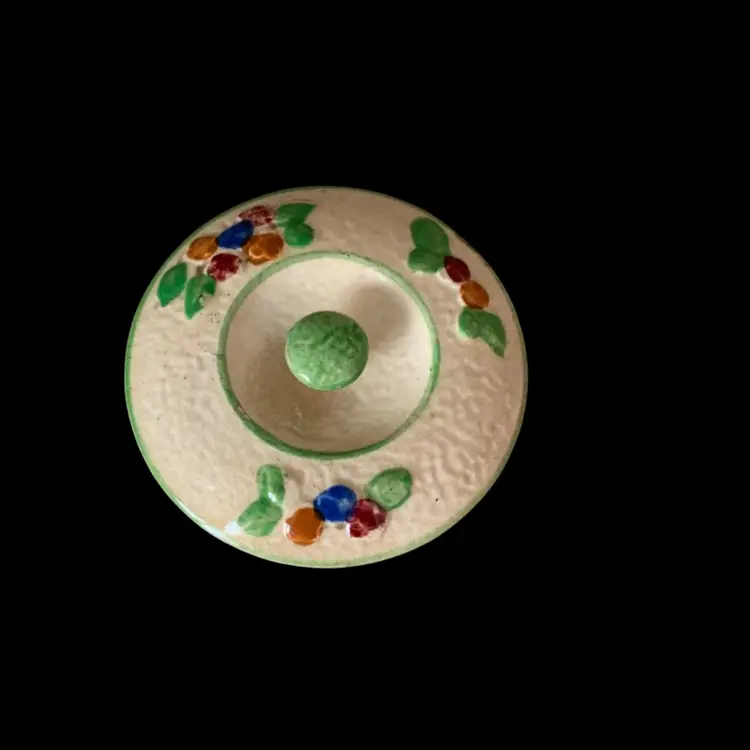Trinket Dish W/Lid Green Knob 4 1/4 X 2 1/2 Inches
