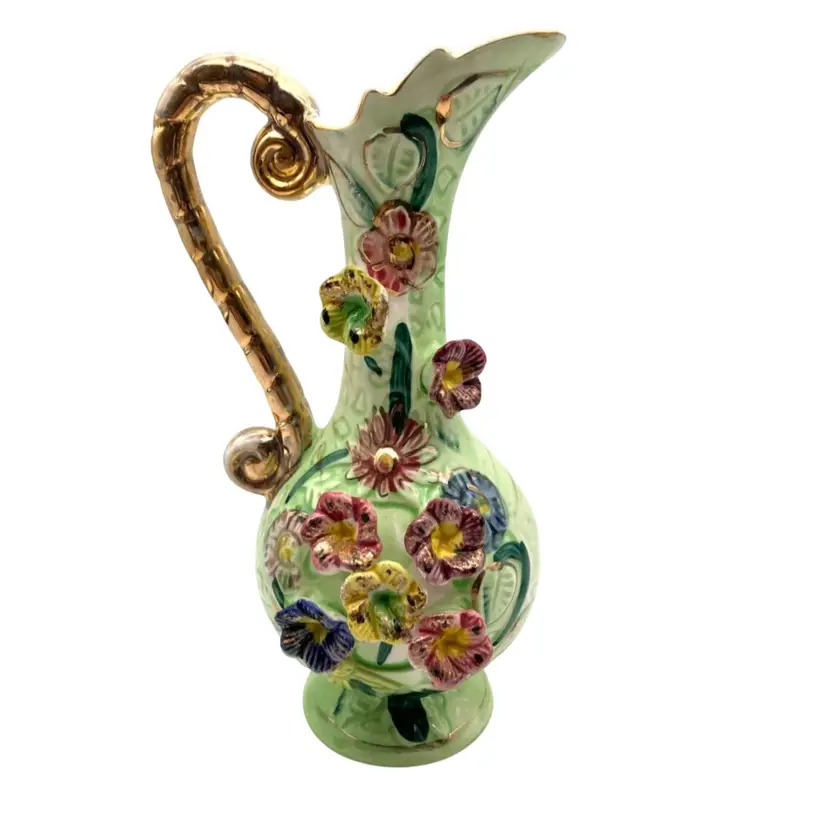 BIN - Vintage West Pac Japan Floral Pitcher Vase 8.5”