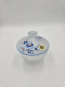 #TR50 Westmoreland Satin Blue Floral Round Lidded Dish