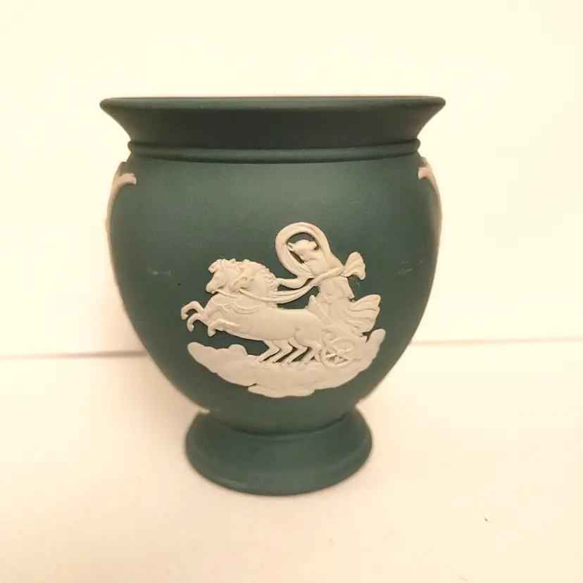 Wedgwood Sage Green Jasperware Ball Vase. 4 inches high. No chips or cracks. Made in England.
