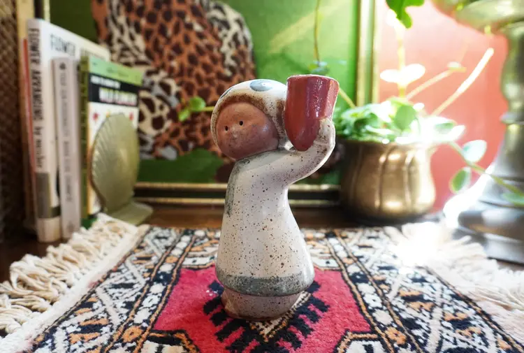 MCM Girl Bud Vase | Mid-Century Pottery Figurine, Girl Holding Pot | Danish Modern Lisa Larson Style