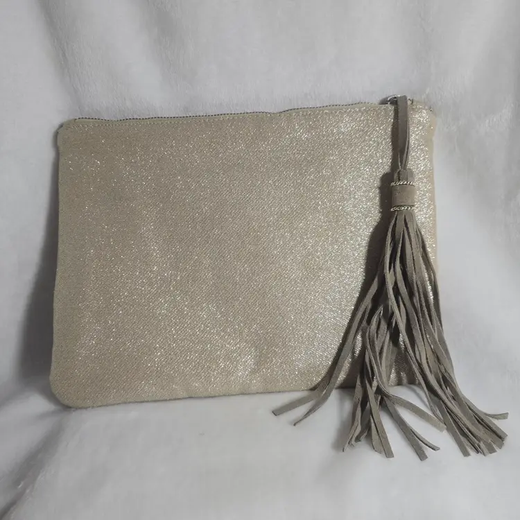Chico’s Beaded Rhinestone Evening Clutch – Gold w/ Tassel