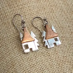 Vintage Anne Harvey House Tree Earrings Artisan Sterling 925 Copper Mexico Hook