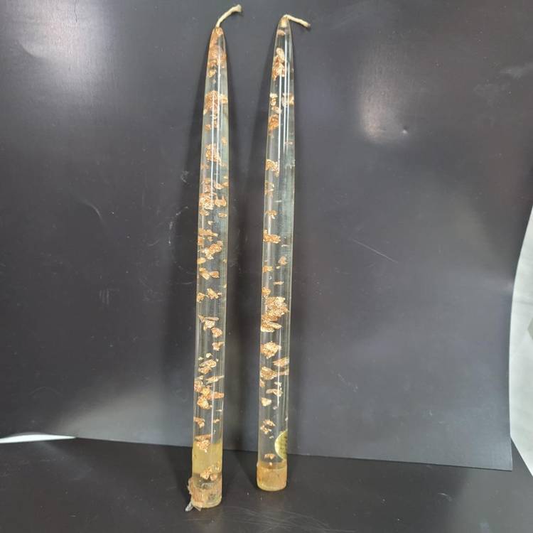 MCM Clear Lucite Candles with Copper Flakes