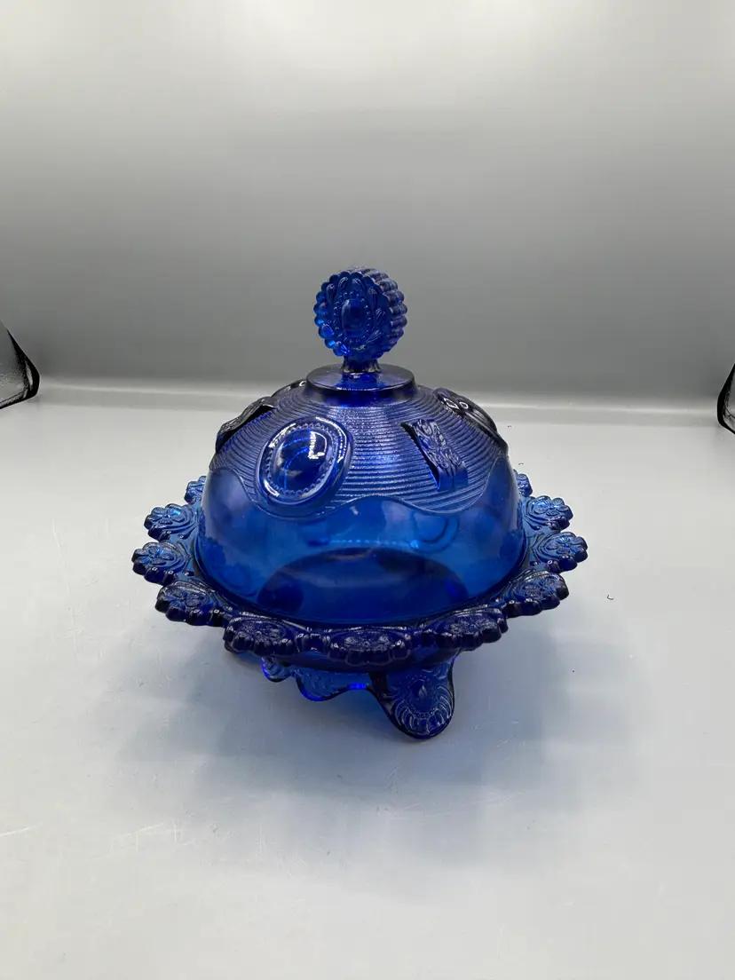 Vintage Imperial Cobalt Blue foot lidded dish
