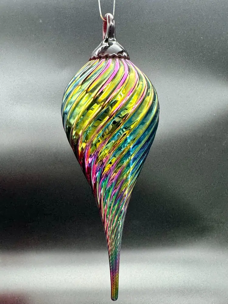 Glass Eye Studio Ornament Iridescent Swirl Blown Glass Seattle WA Christmas