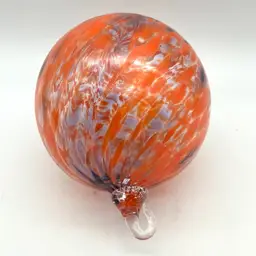 BIN - Hand Blown Orange Glass Holiday Orb Ornament 4”