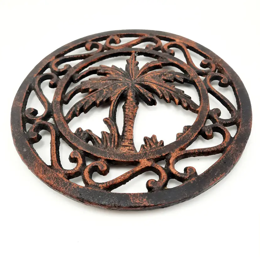 Palm Tree Trivet Metal Copper Beach Tropical Kitchen Decor