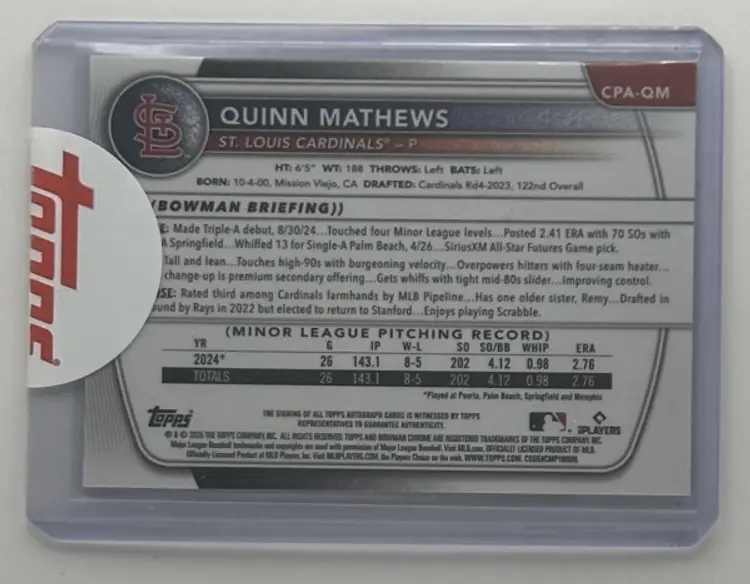 Quinn Mathews Bowman Chrome 1st Auto (Panini Sealed)