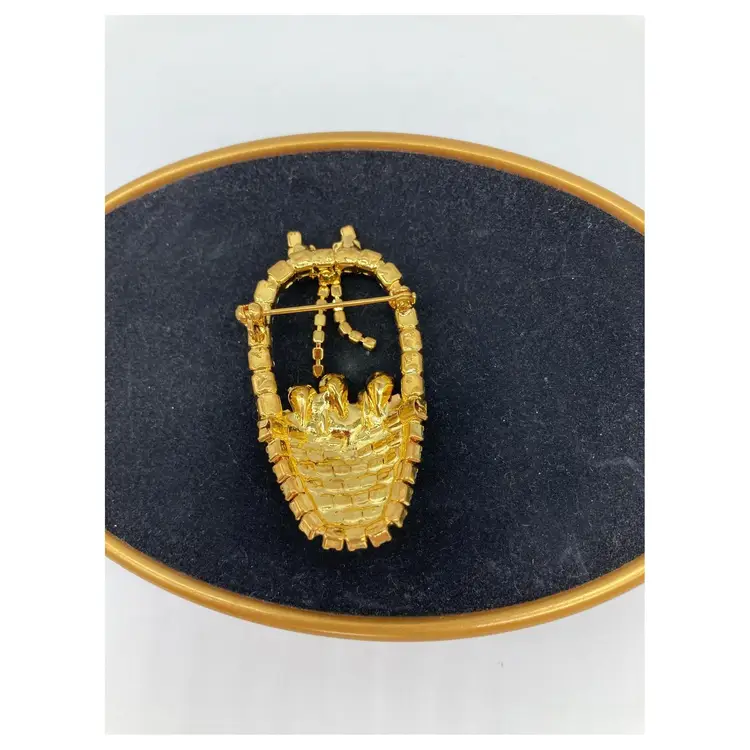 Blue Rhinestone Easter Basket Pin- Vintage  Brooch Costume Jewelry-Item K # 2422