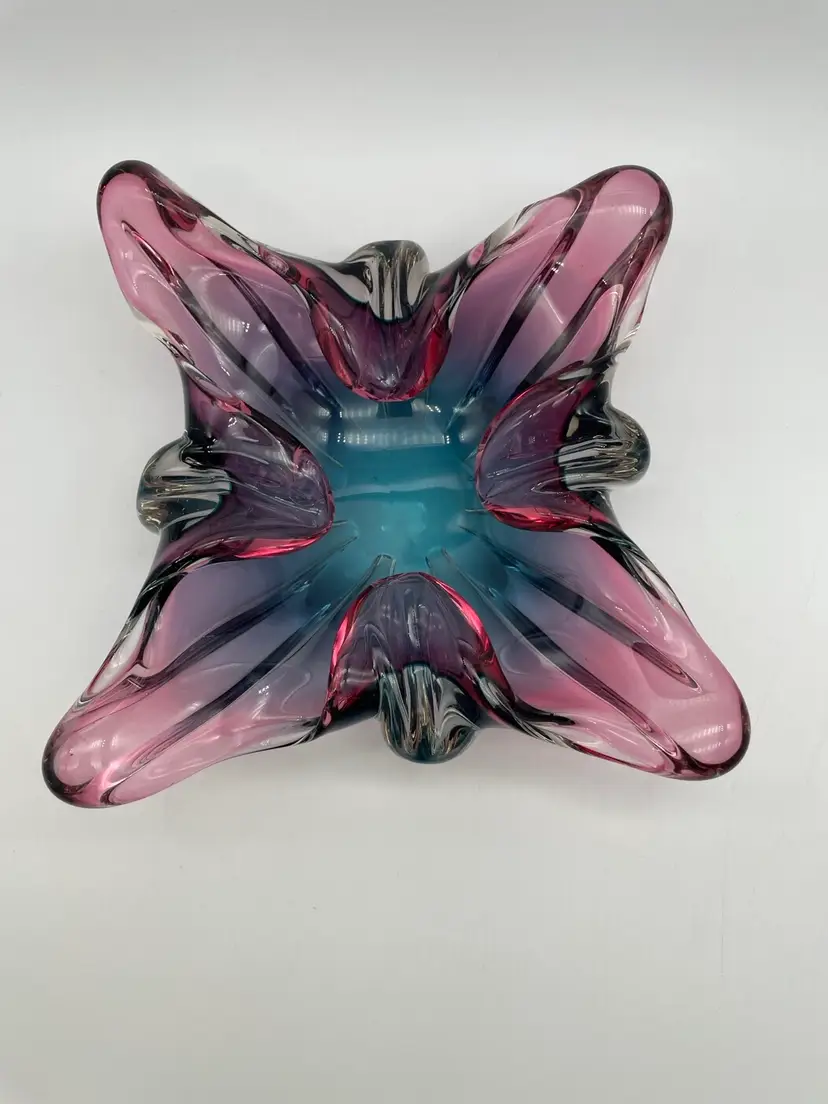 Handmade Pink & Blue Art Glass Bowl Possibly Czech?