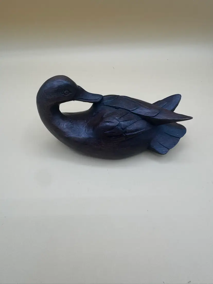 Vintage Hand Carved Dark Ironwood Duck MCM