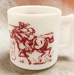 Vtg Hazel Atlas Davy Crockett on Horse Children's Milk Glass Mug Cup Red Design