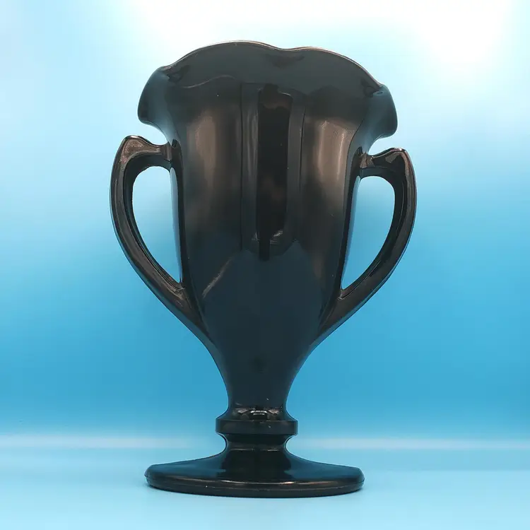 Vintage Black Amethyst Trophy Vase, Attributed to L.E. Smith 8"