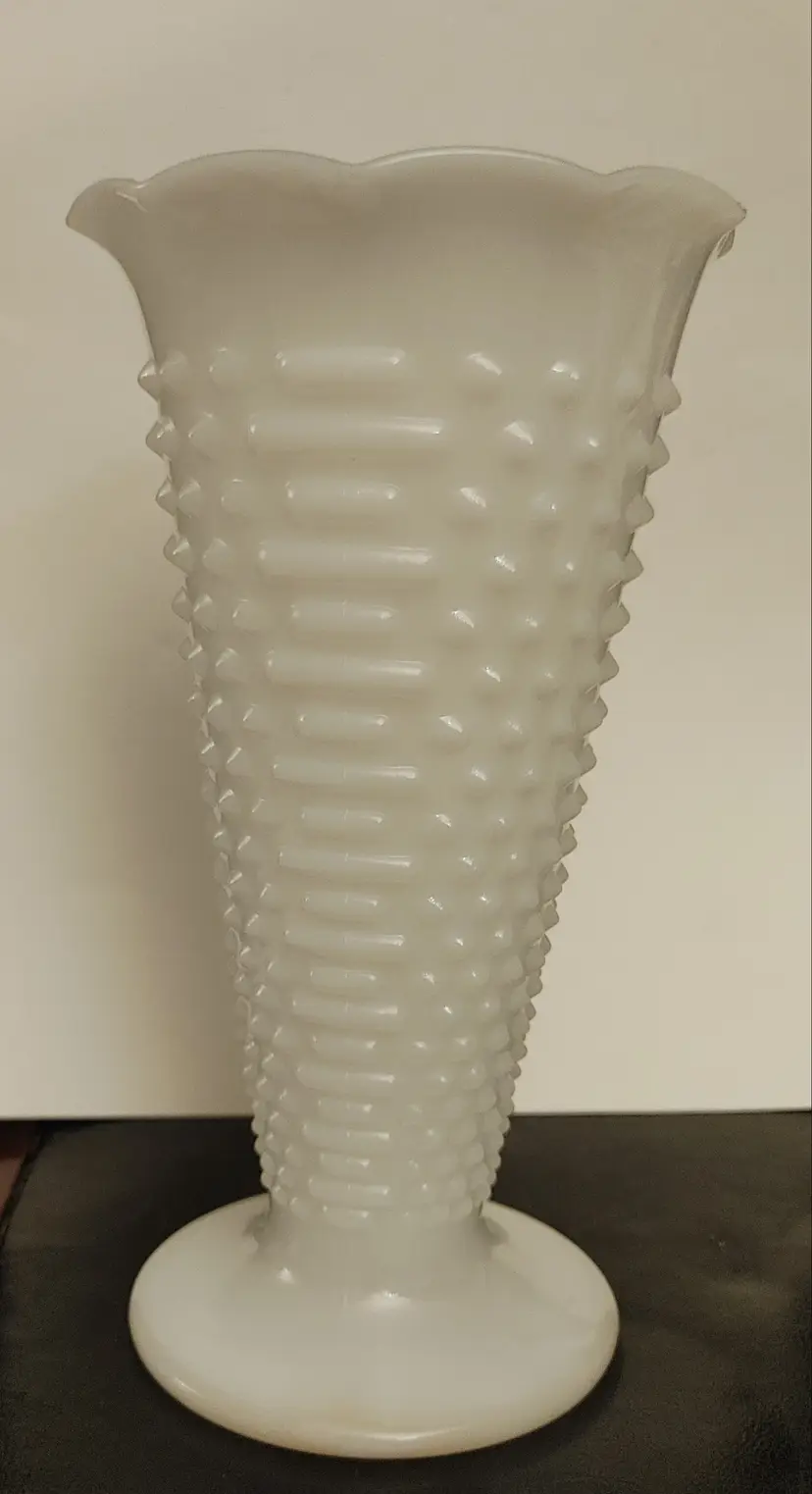 Anchor Hocking Hobnail milk glass vase. 1980's. 9.5 inches high.