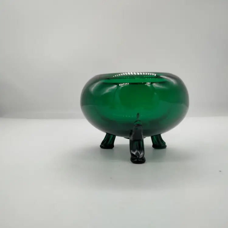 Viking Glass Evergreen Flowerlite  3 Footed Bowl No Flower Frog 3.5" Tall