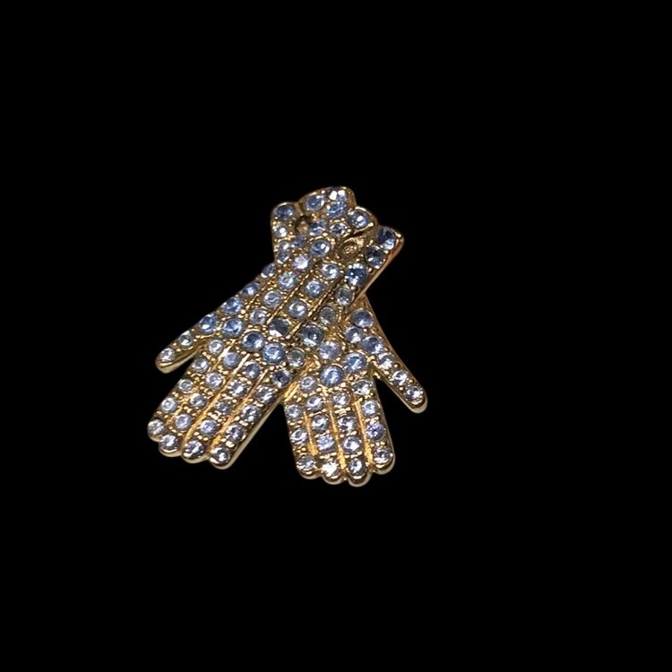 19. ✨ Vintage MONET Brooch Blue Rhinestones Gloves Gold Tone Pin
