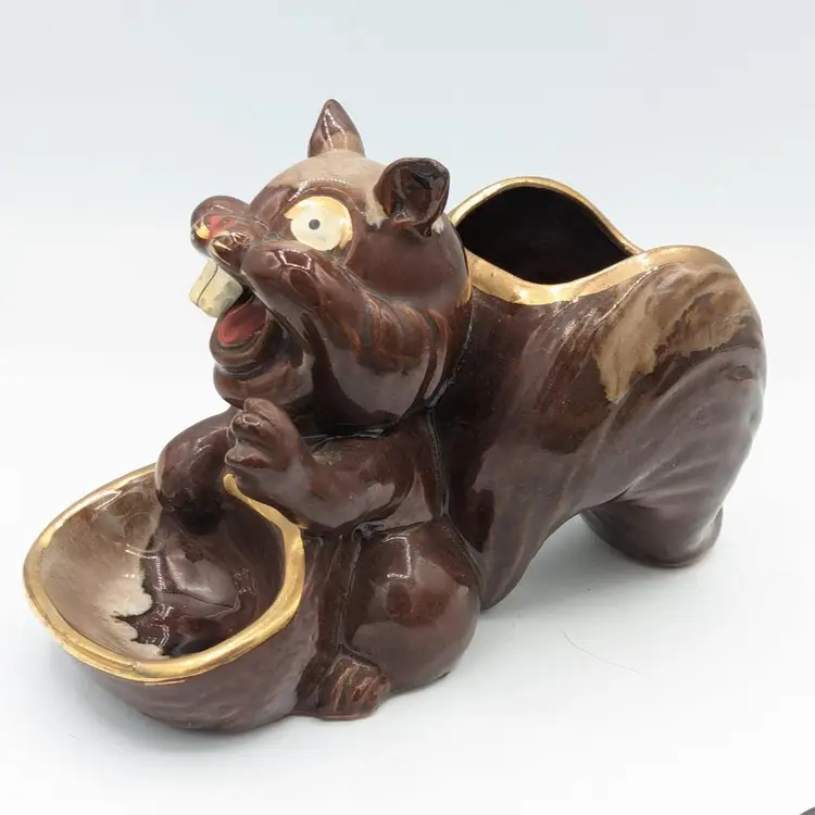 Vintage 1950’s/60’s Mid Century Mod, Crazy Waving Ceramic Squirrel Desk Caddy